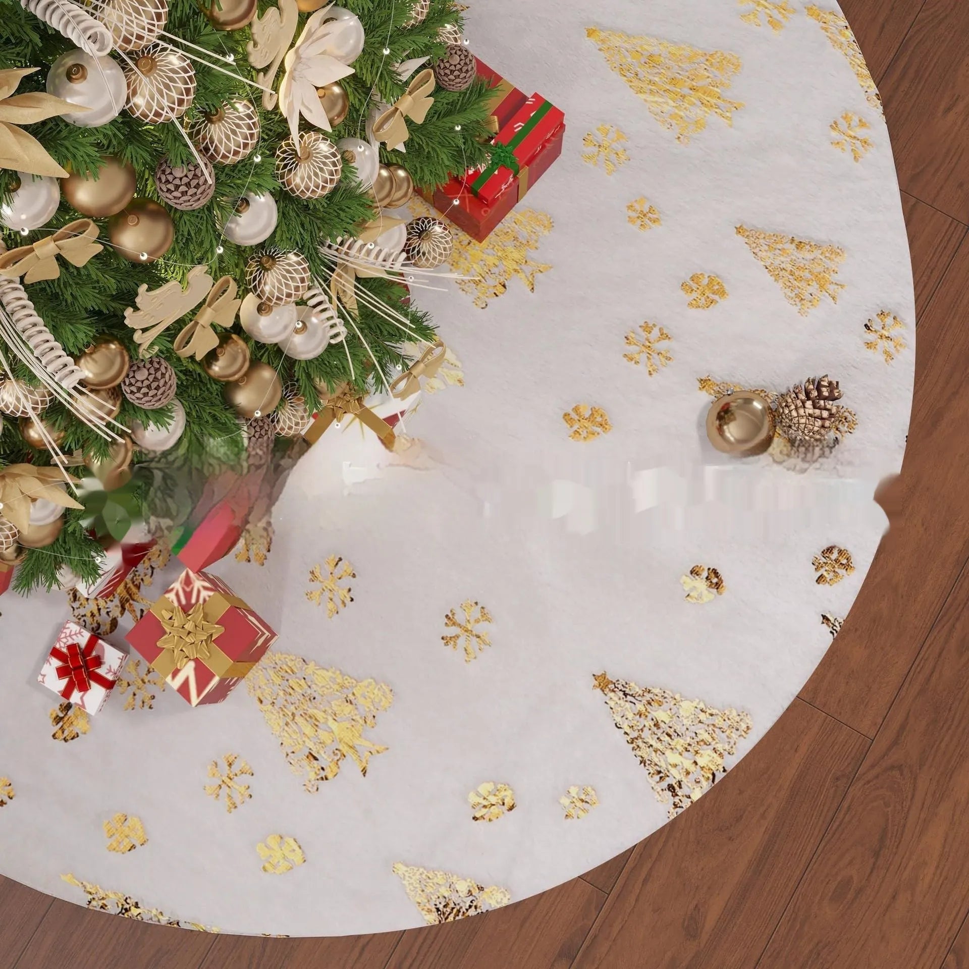 Plush Christmas tree decorative rug in snowflake and star patterns