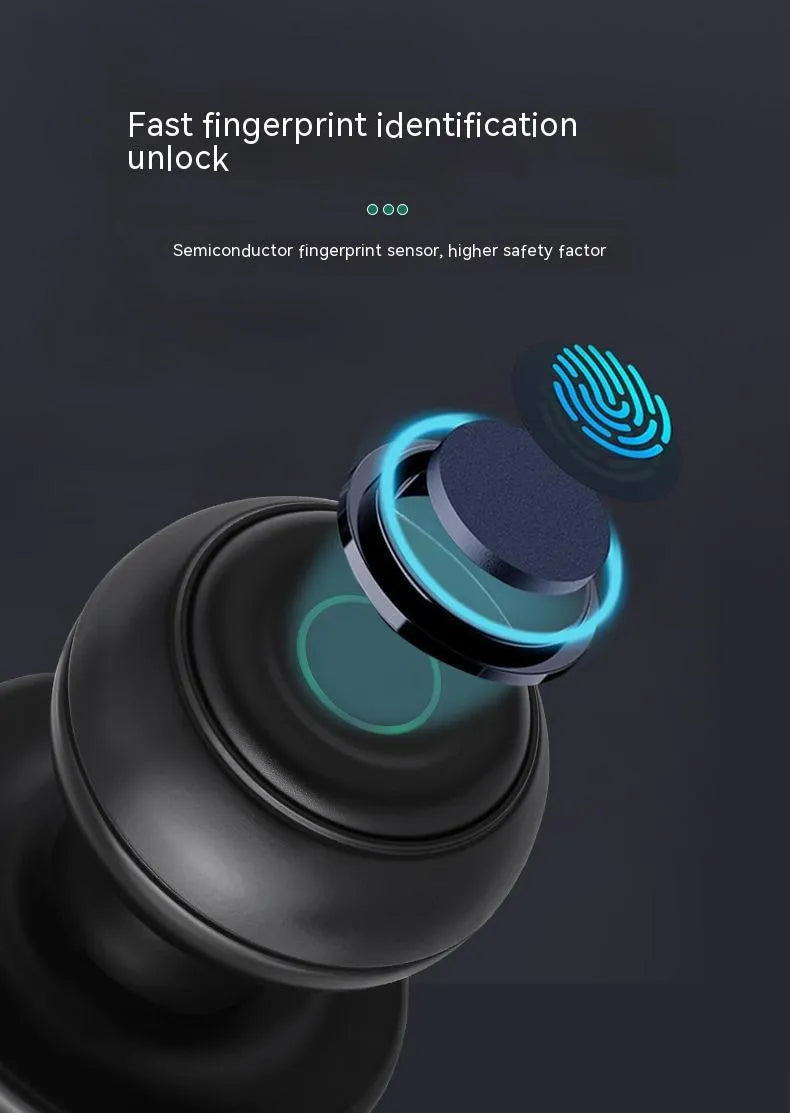Smart fingerprint lock for security door in black modern simplicity style with keyhole and sensor