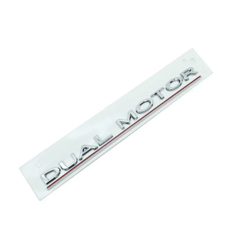 Tesla Model 3 Dual Motor bumper sticker in black and red on ABS plastic