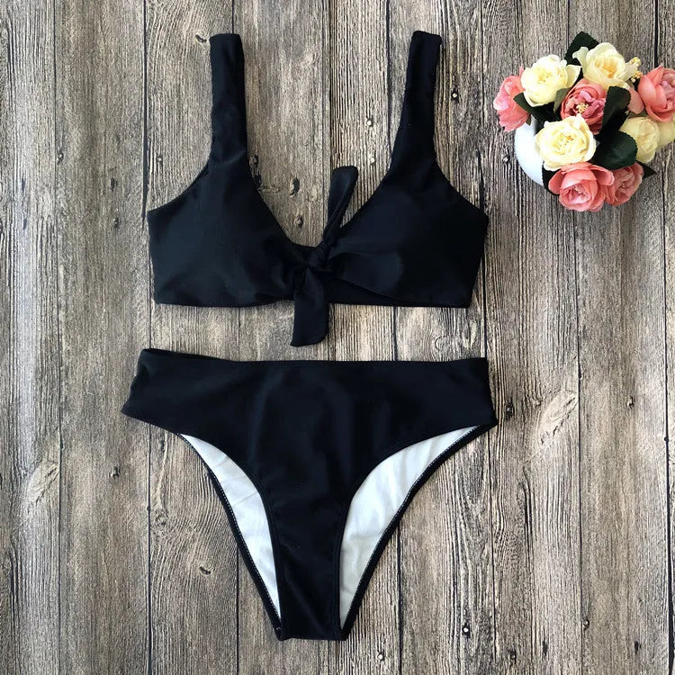 Solid colour bikini swimsuit set showing front view on mannequin