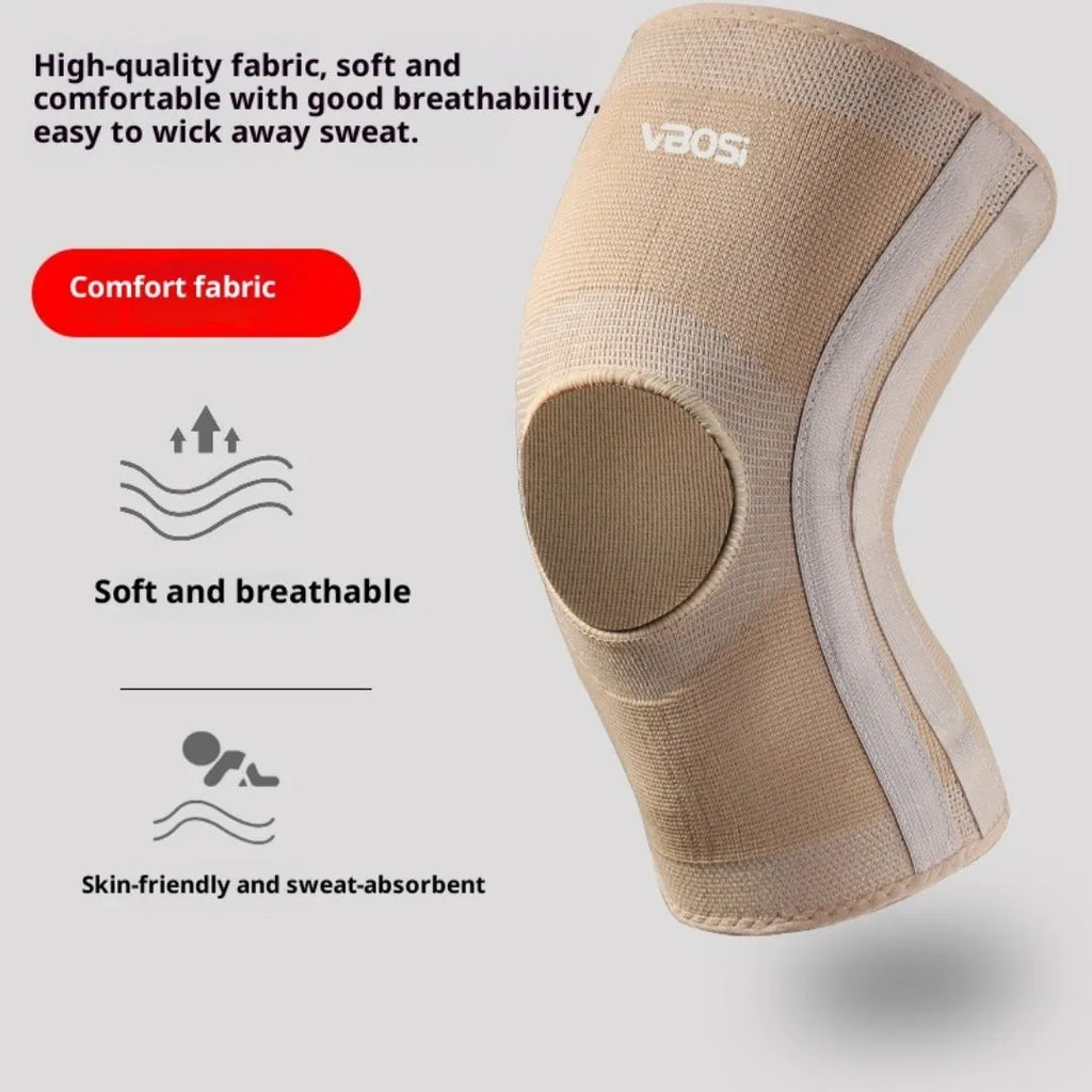 Nylon thick knee pad in skin colour on white background with M L XL size labels