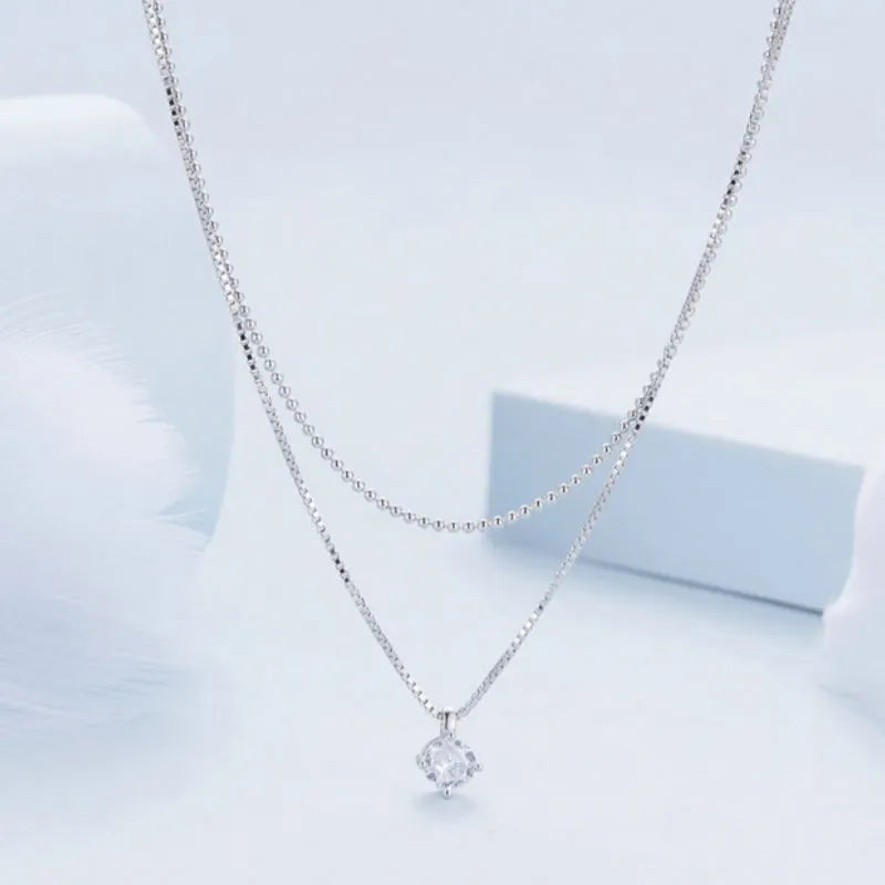 Women's double-layer S925 sterling silver necklace with pearl chain design in silver colour