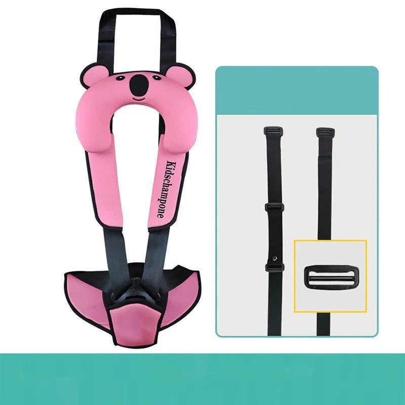Portable child safety seat belt retainer in polyester fabric for children 12-36kg.