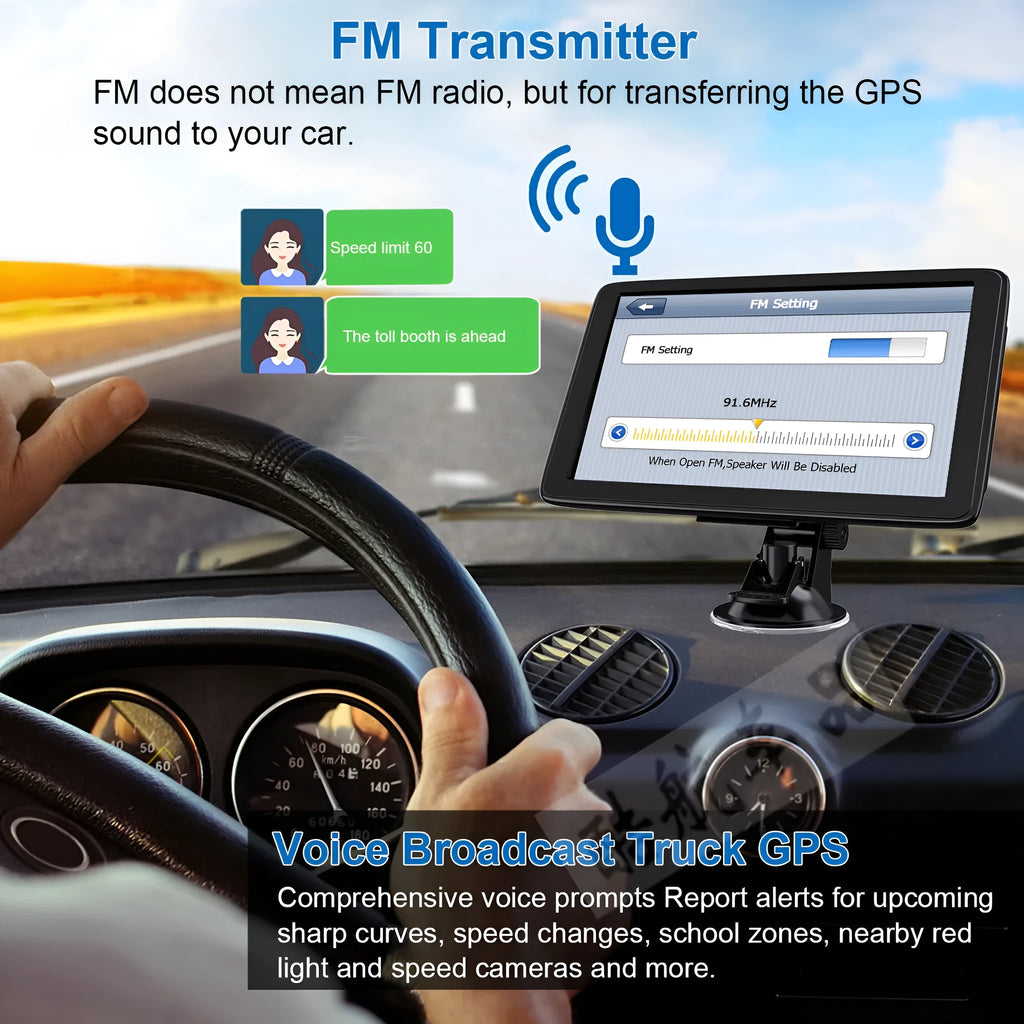 7 inch portable car GPS navigation device with touch screen display and vehicle mounting bracket