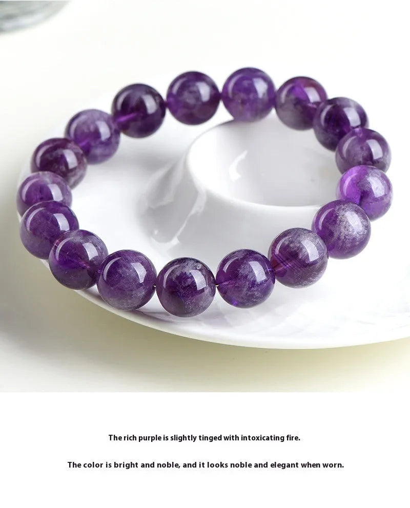 Natural Feather Amethyst crystal bracelet in Snow Mountain Purple with geometric and Ruyi beads