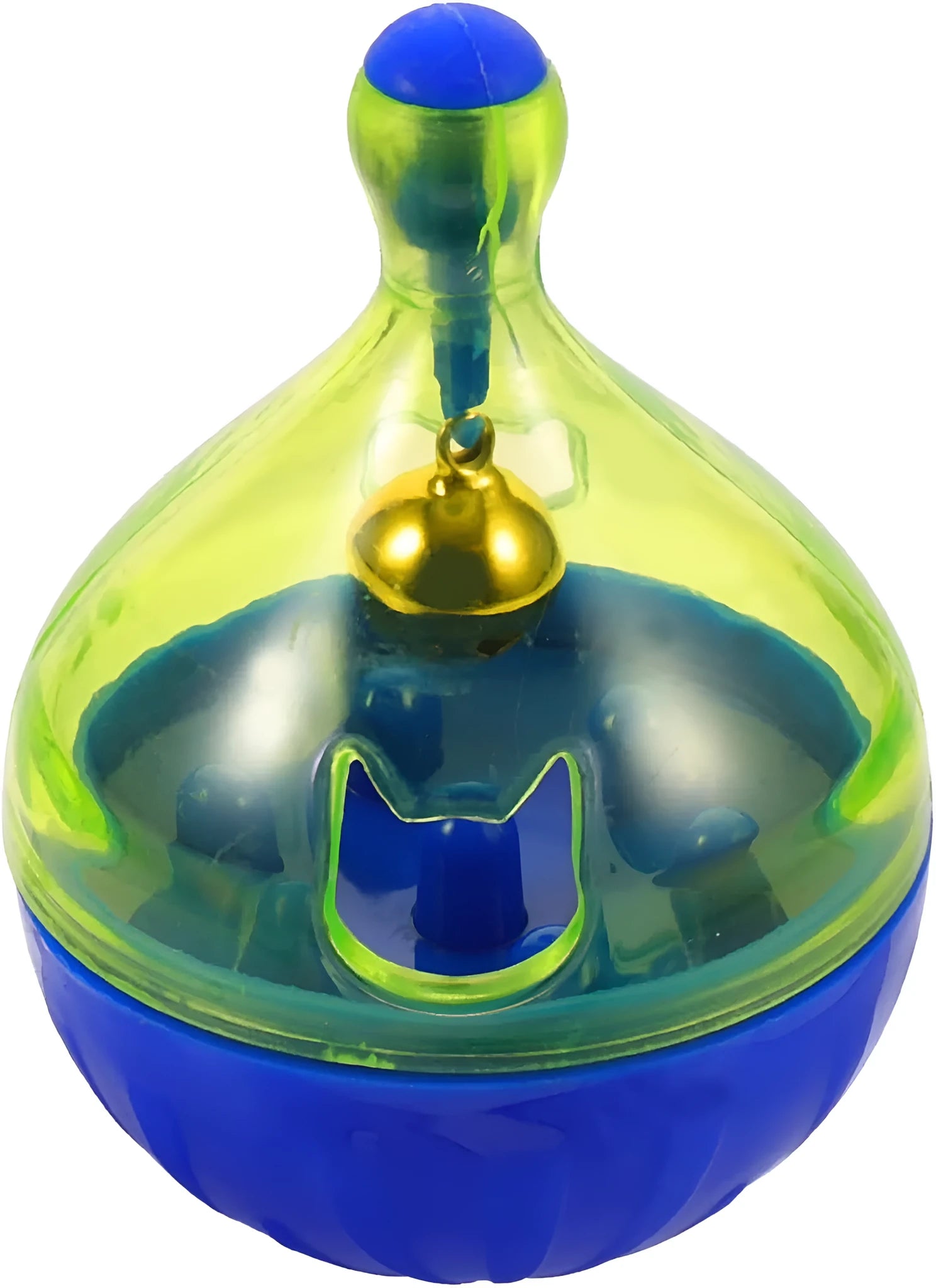 Tumbler-shaped interactive pet treat dispenser ball for dogs and cats