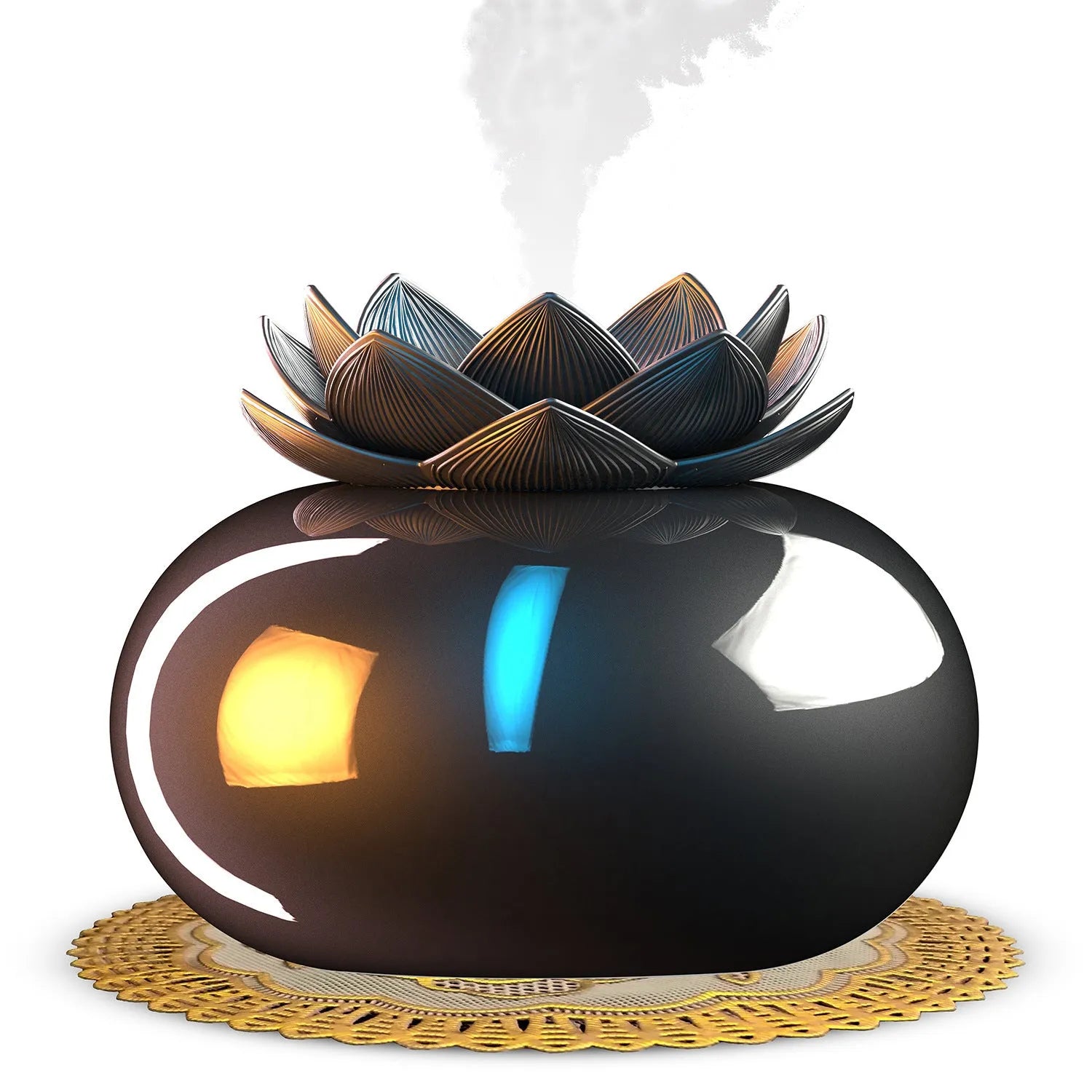 Pure black USB-powered ultrasonic aromatherapy humidifier with ceramic lotus design