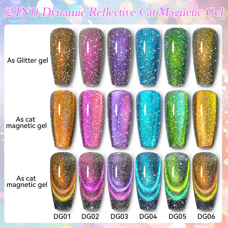 Cat eye series UV nail polish gel bottle with glitter and diamond fragments, includes nail glue.
