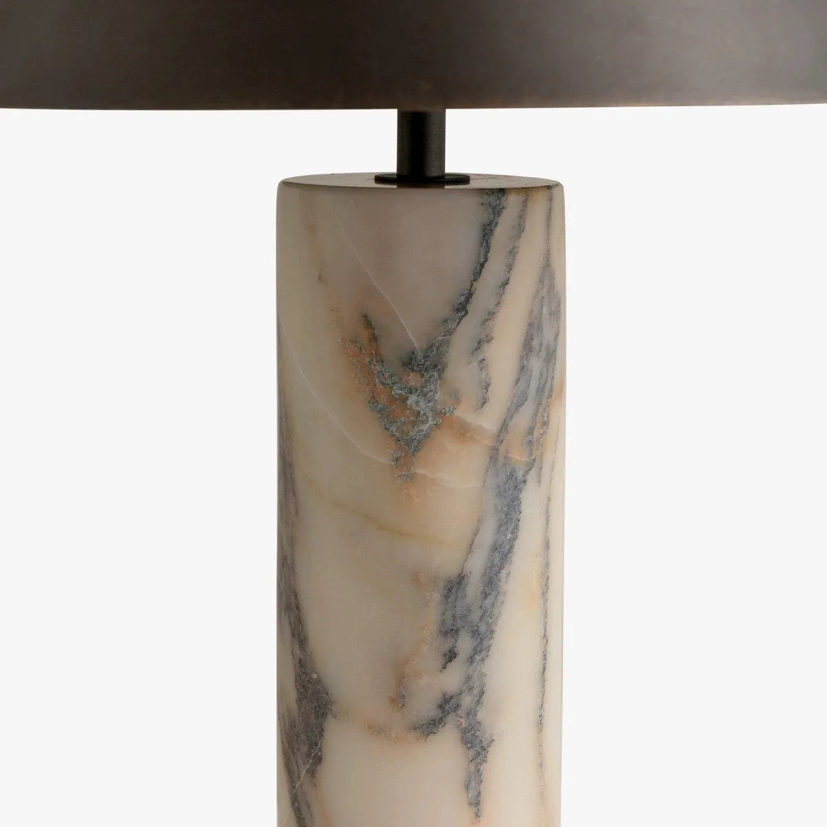 Black marble table lamp with modern simple design on wooden surface