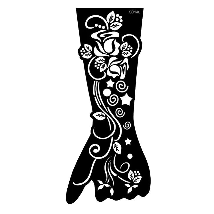 Geometric hollow template tattoo stickers showing intricate cut-out patterns for tattoo stencil applications