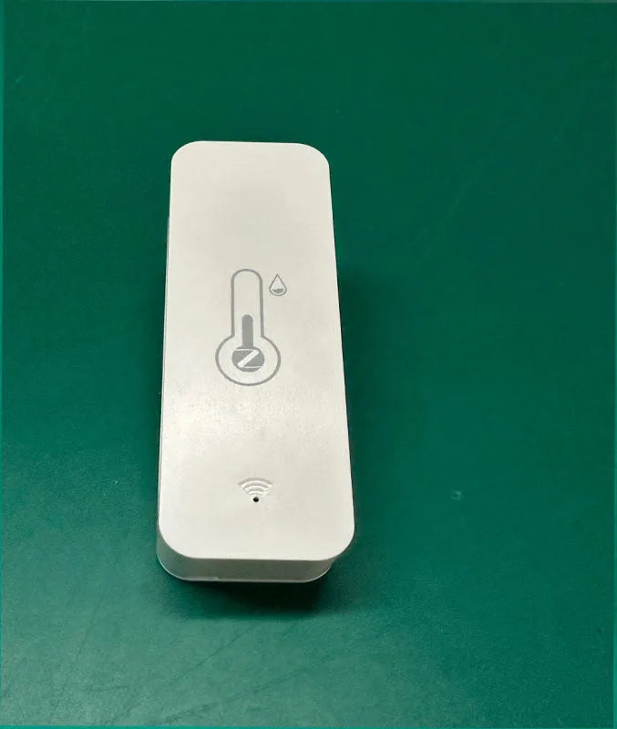 White WiFi Zigbee temperature humidity sensor with ABS plastic housing measuring 72x25x20mm
