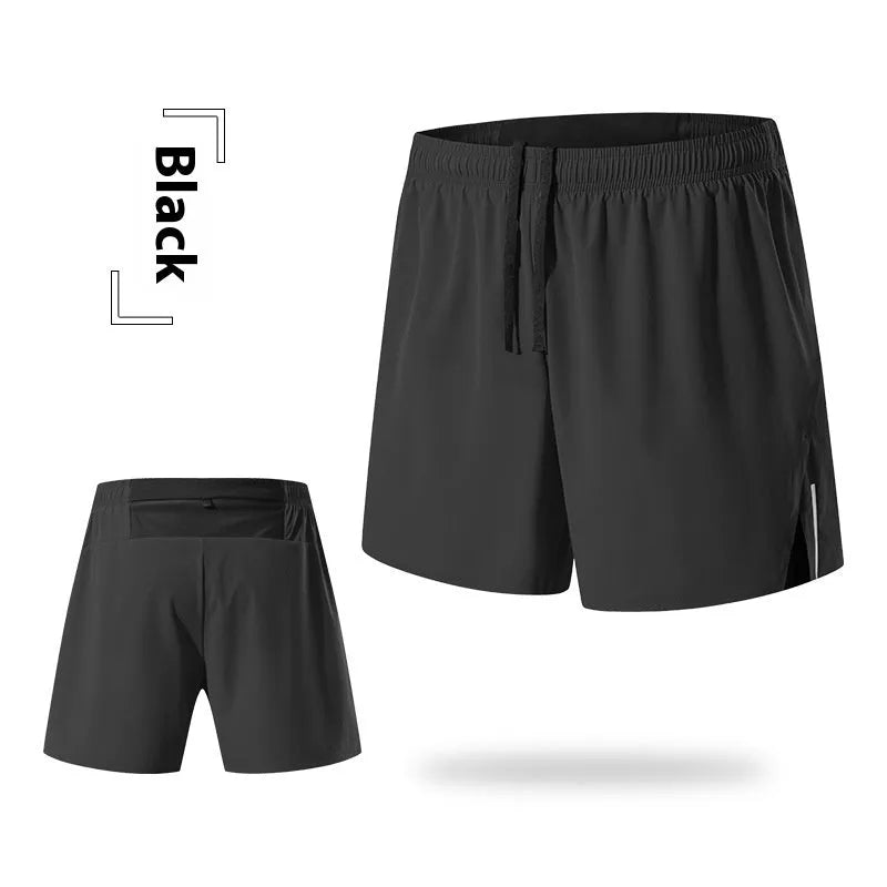 Men's off-road running shorts in red, black, navy blue, or grey with high waist design