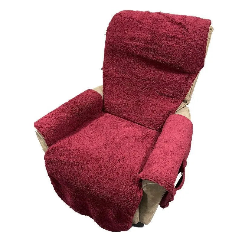 Lambswool-texture polyester sofa cushion cover in beige, red, coffee or grey with universal stretch fit