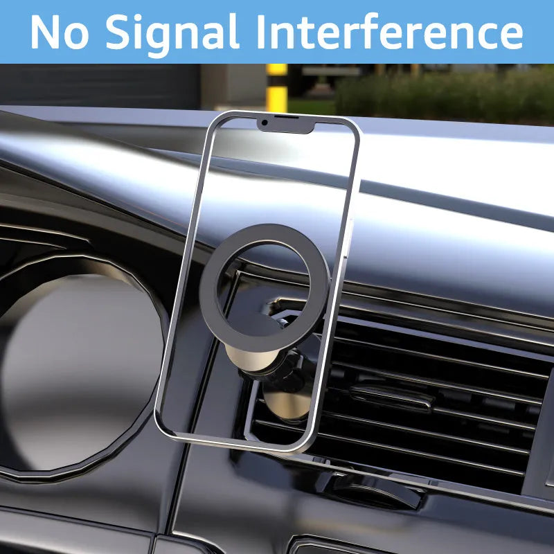 Black magnetic car air vent phone holder with O-ring bracket design for mobile devices