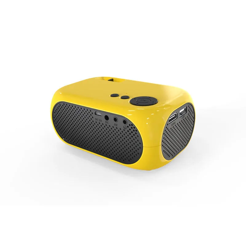 M24 micro mini projector in gold or white colour with power adapter and AV cable