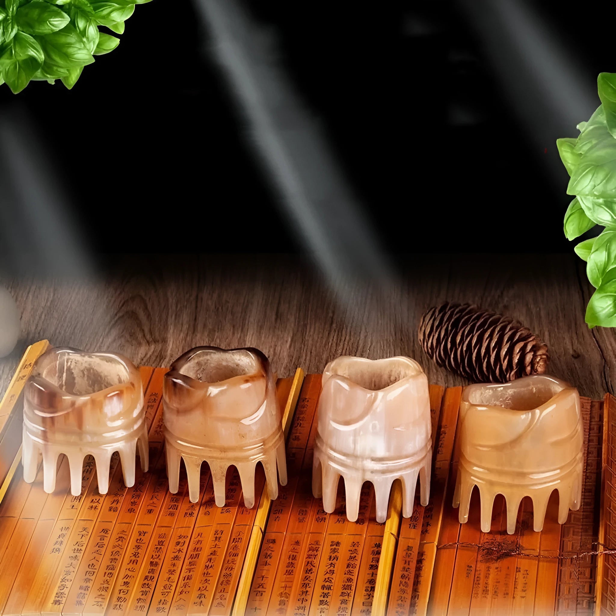 White buffalo horn head massage comb with multiple tooth configuration options for meridian scalp stimulation