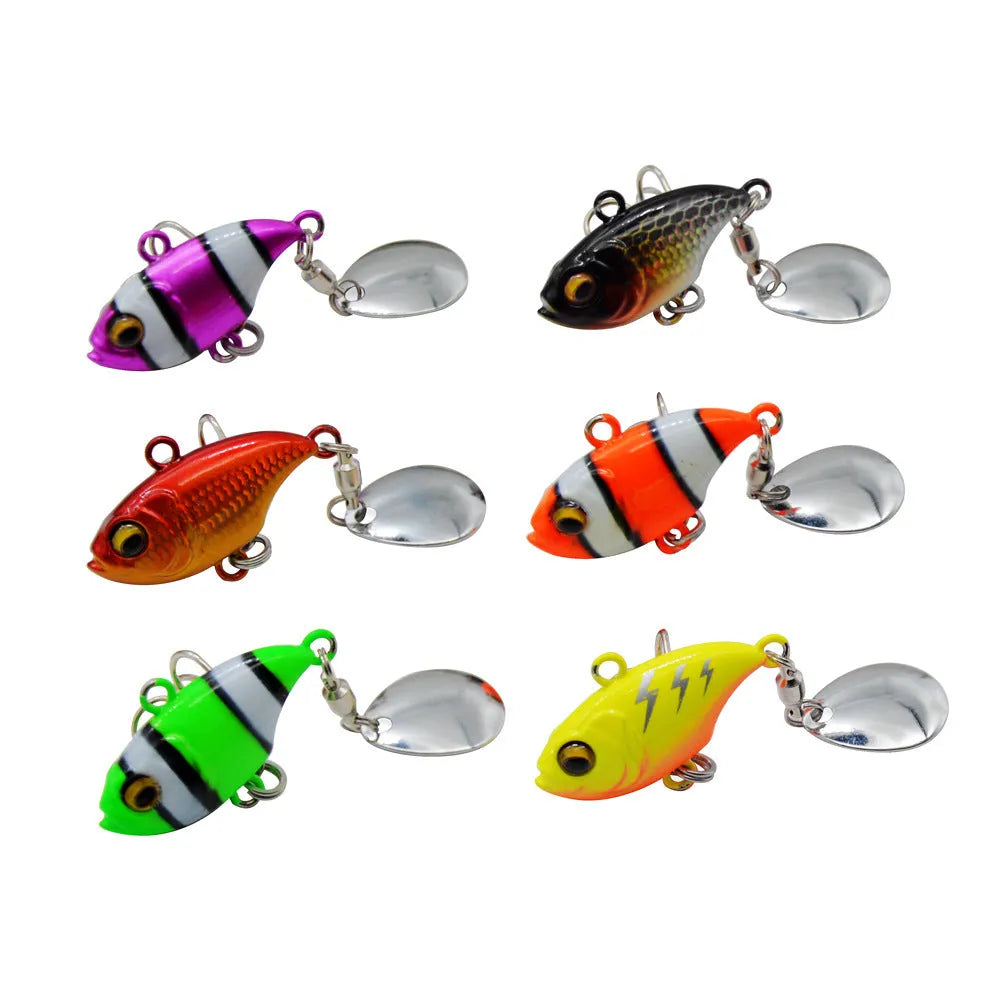 Metal sea fishing iron plate lure with rotating sequin in six colour variations