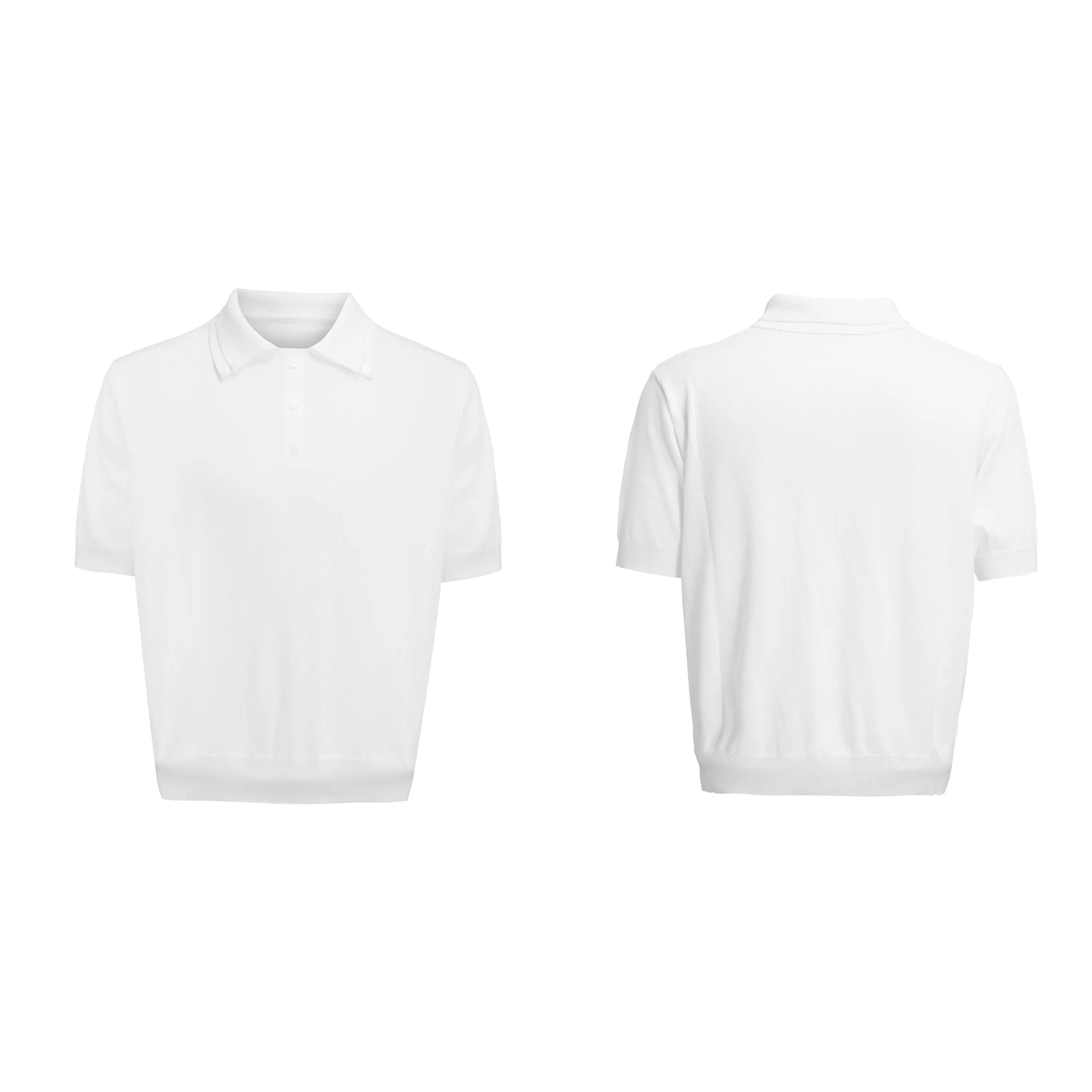 Men's double lapel collar short sleeve shirt in polyester knit fabric, available in black, grey and white colour options