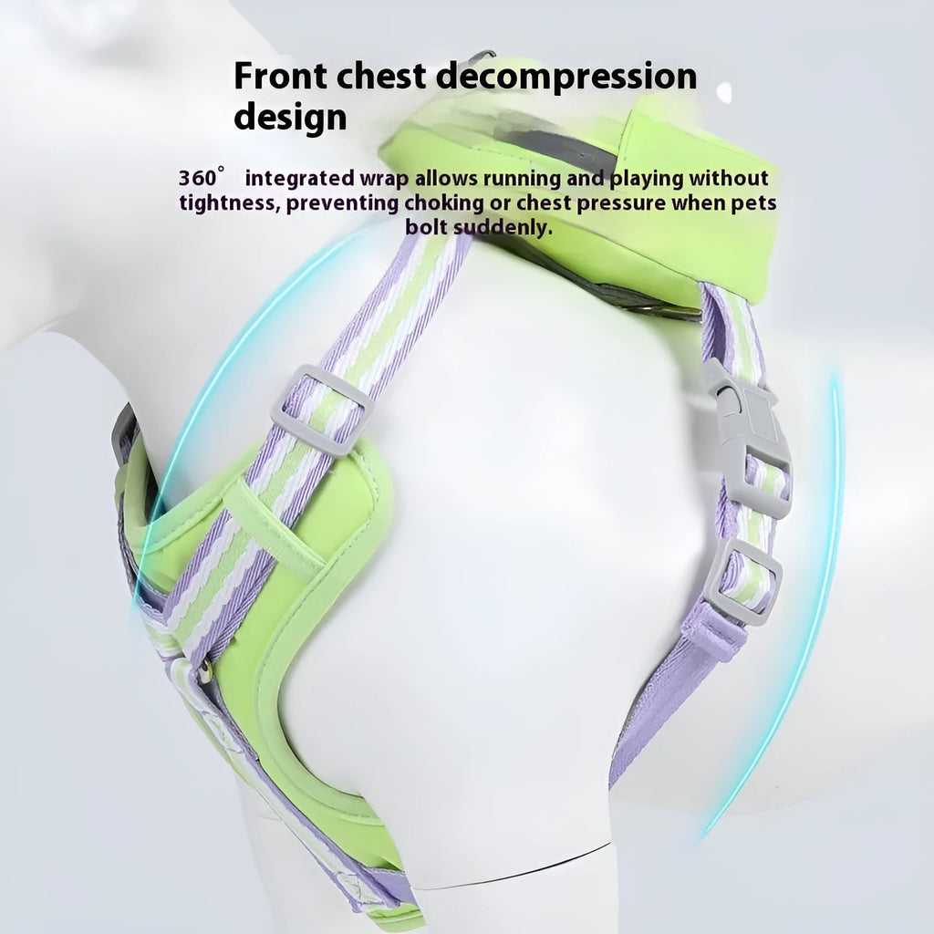 Explosion-proof anti-strangulation pet harness in four colours with 1.5 metre holding rope
