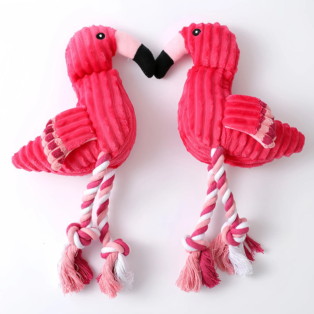 Pink animal-shaped corduroy plush dog toy with squeaker inside for small and large dogs