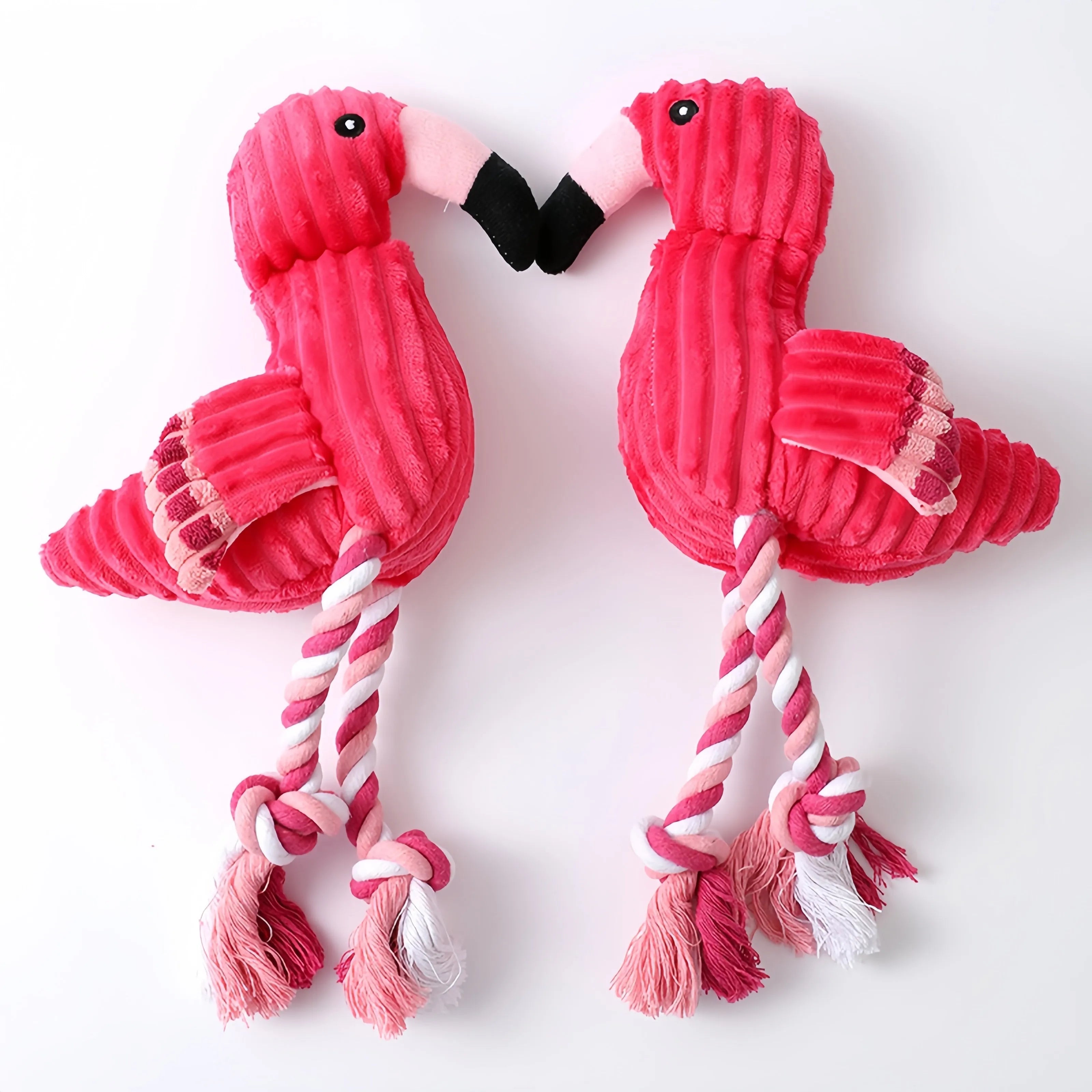 Pink animal-shaped corduroy plush dog toy with squeaker inside for small and large dogs