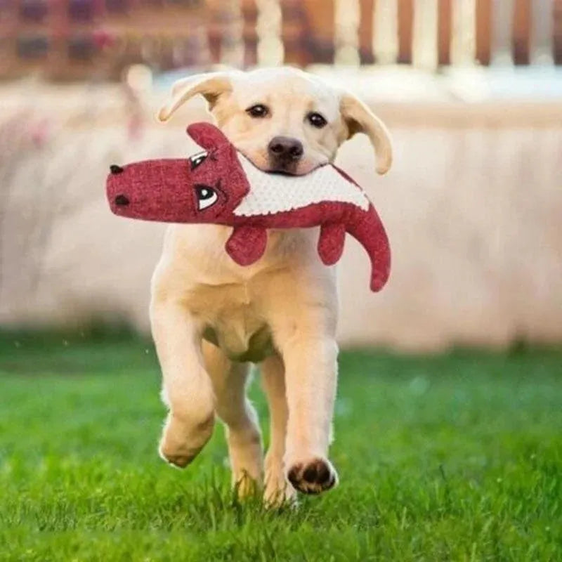 Blue corn-shaped plush dog toy with grid texture on a white background.