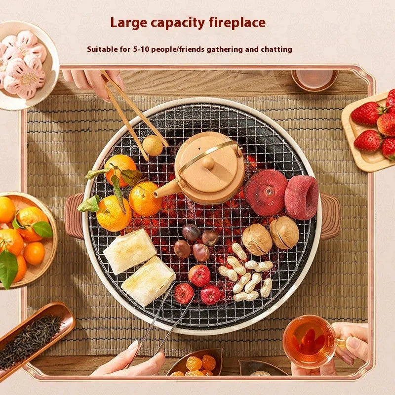 Modern portable charcoal tea cooking stove with a grill rack disk on top