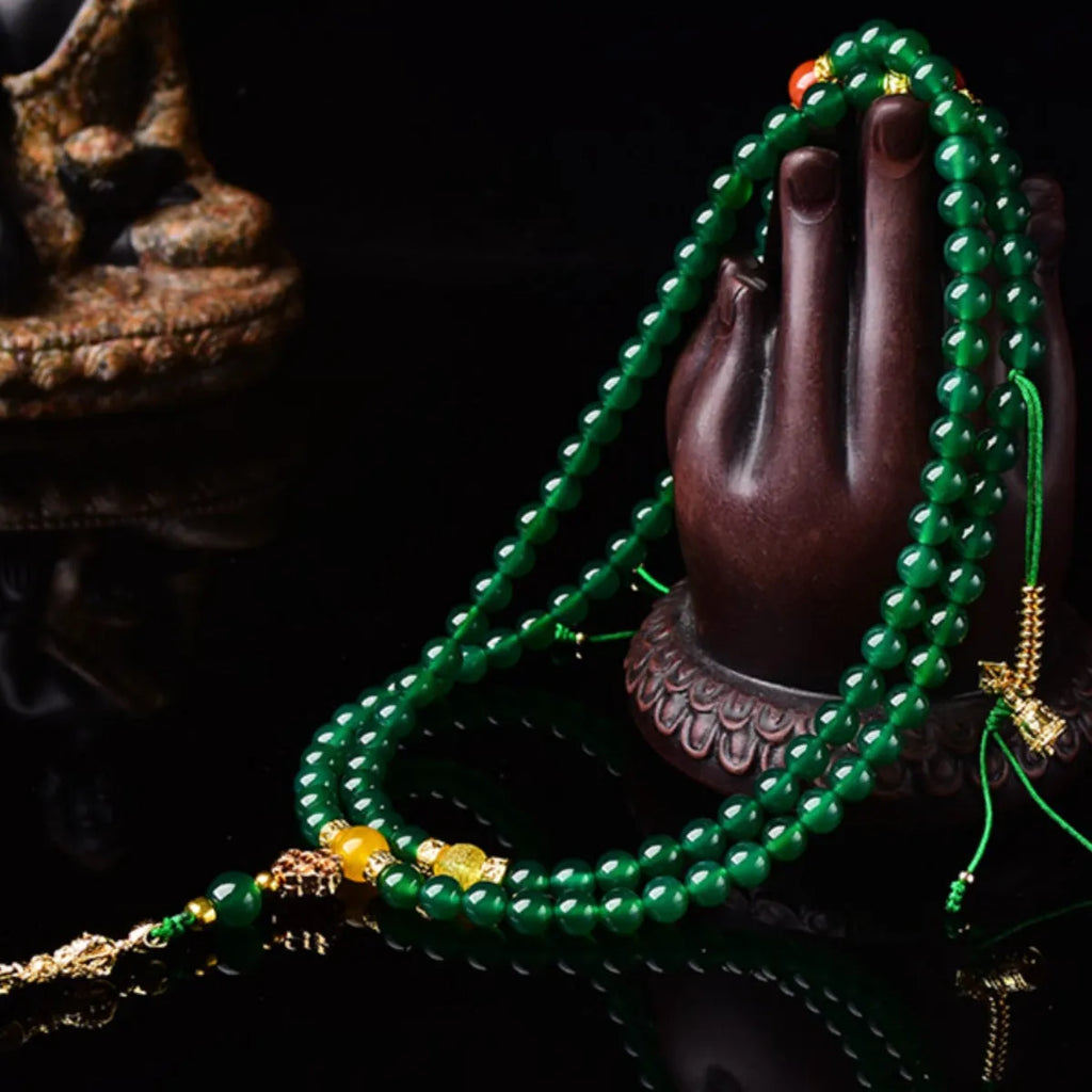 Brazil natural green agate multi-circle bracelet in 6mm, 8mm, or 10mm bead sizes.