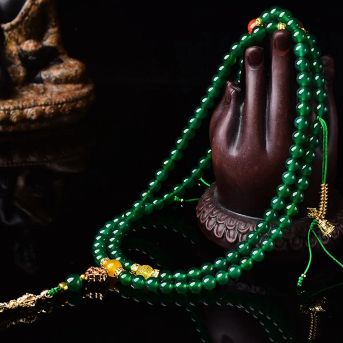 Brazil natural green agate multi-circle bracelet in 6mm, 8mm, or 10mm bead sizes.