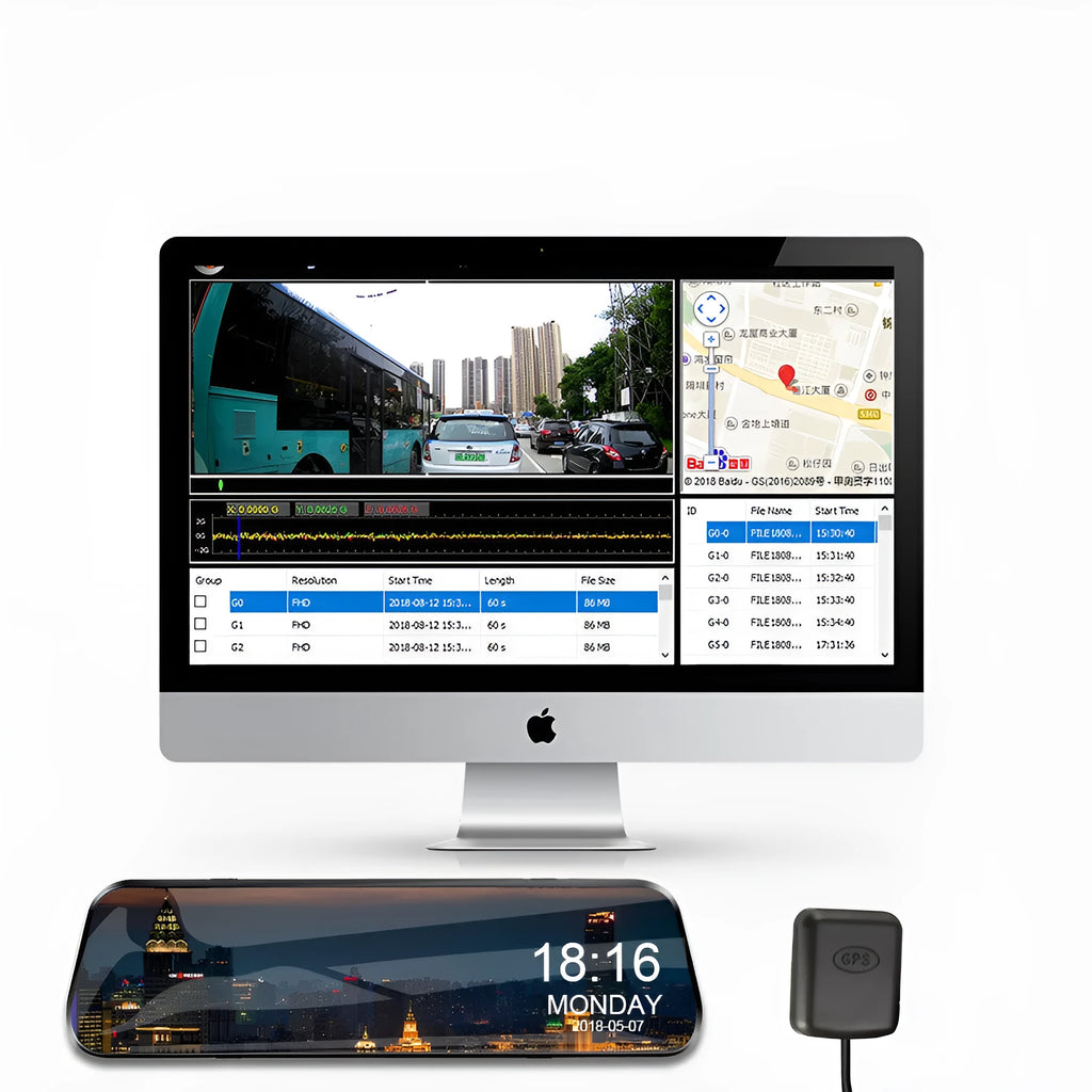 10-inch black HD rearview mirror driving recorder with 170-degree wide-angle lens and 12MP camera installed in a car