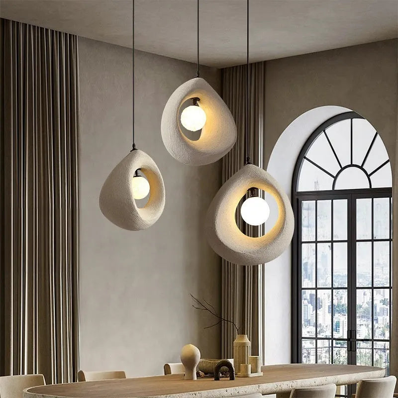 Retro restaurant bar chandelier with milky white 32x35cm lampshade hanging from ceiling