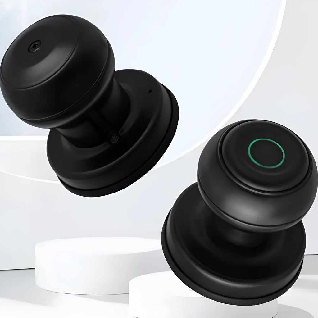 Smart fingerprint lock for security door in black modern simplicity style with keyhole and sensor