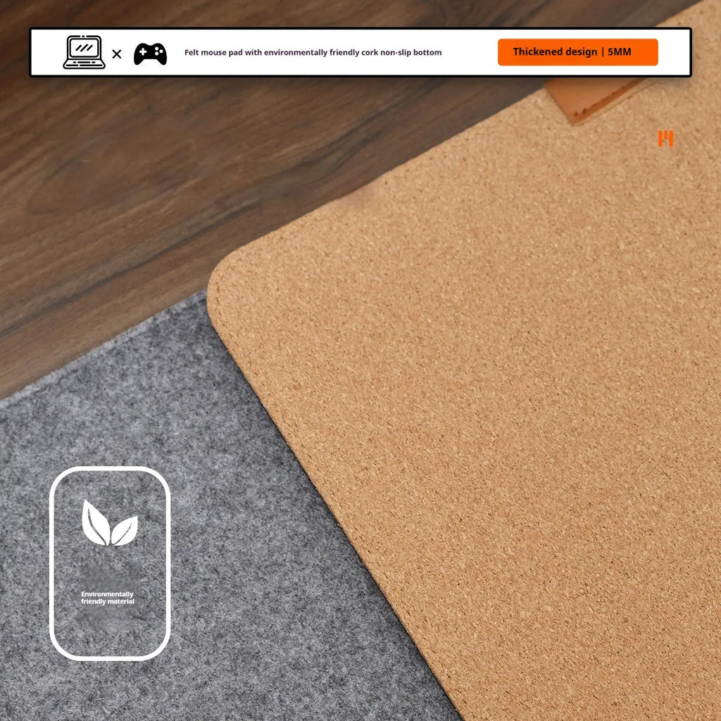 Oversized felt and cork office mouse mat showing black grey colour option on desk