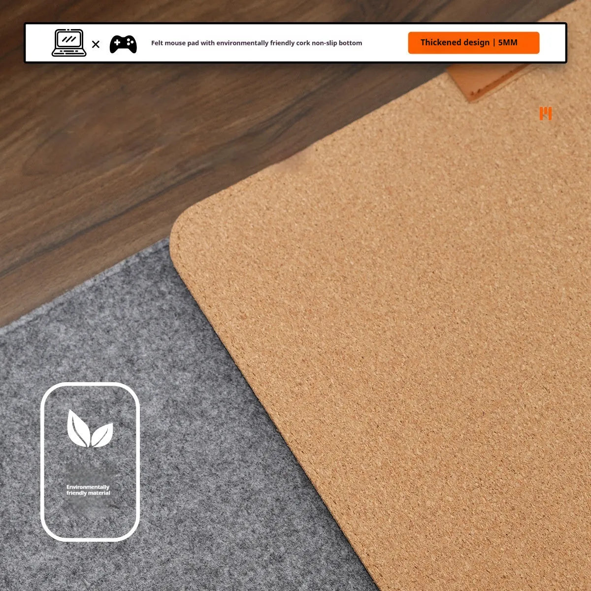 Oversized felt and cork office mouse mat showing black grey colour option on desk