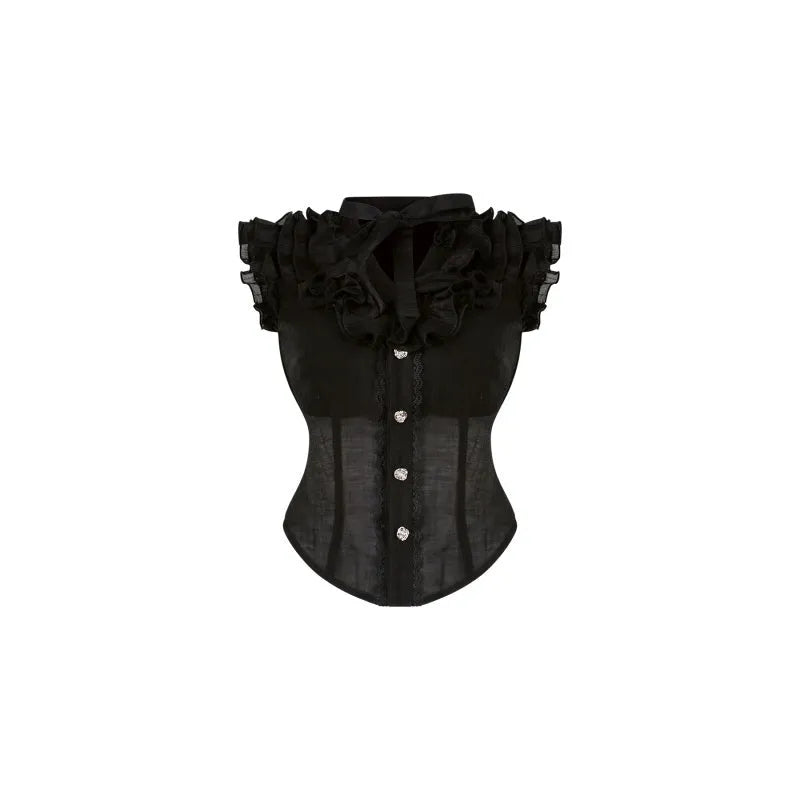 Black micro transparent top, lace cake dress, and knitted shawl three-piece Gothic set for women, summer style, Asian sizes