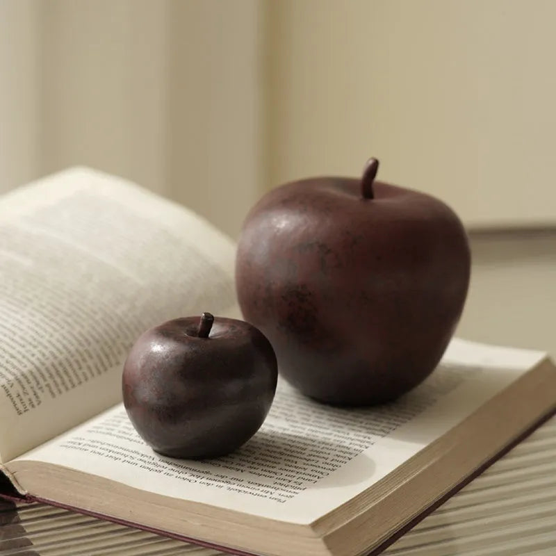 Retro Chinese ceramic apple ornament for desktop decoration in large and small size options