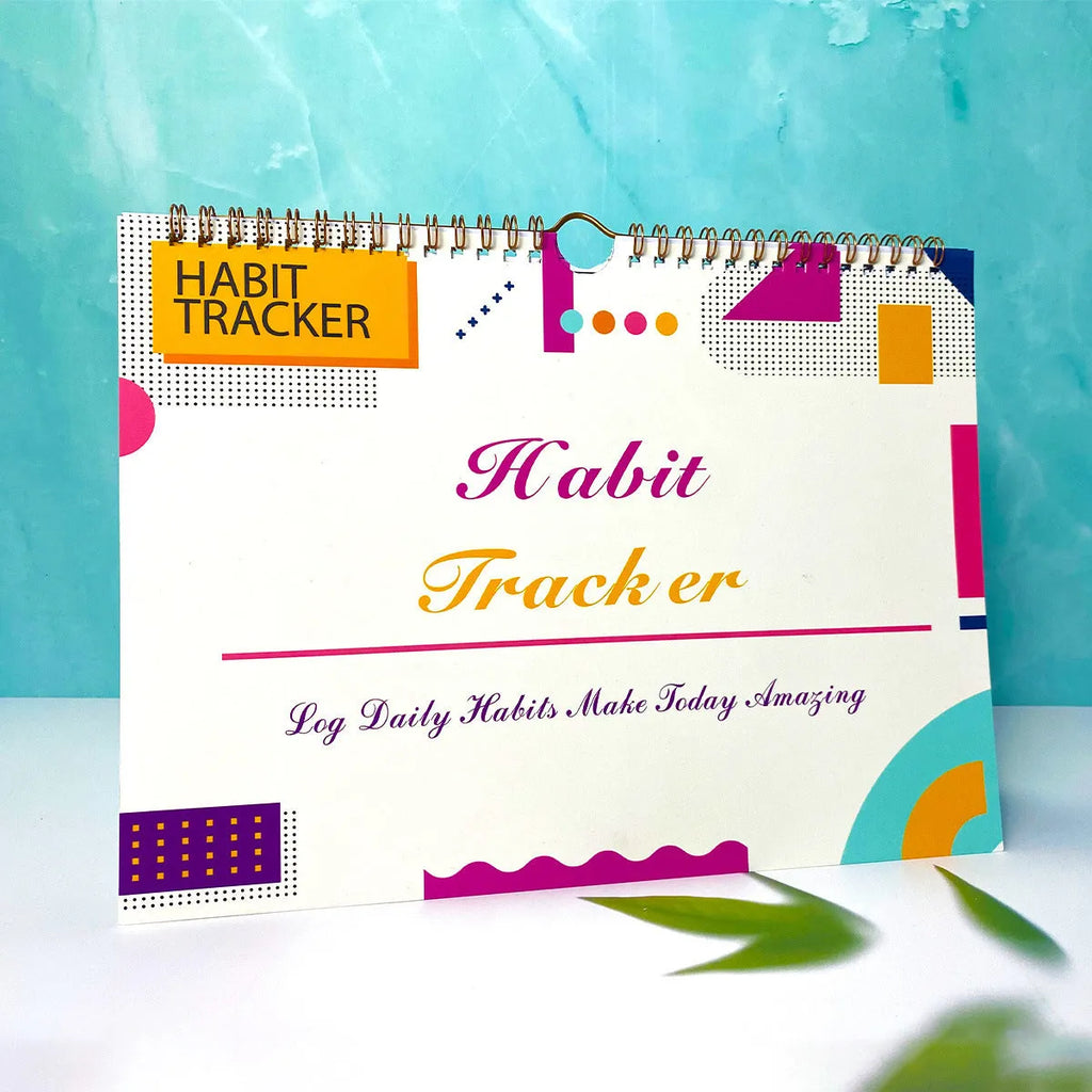 English habit tracking planner with 12 pages in pink white, purple white, flower white or yellow white covers