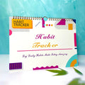 English habit tracking planner with 12 pages in pink white, purple white, flower white or yellow white covers