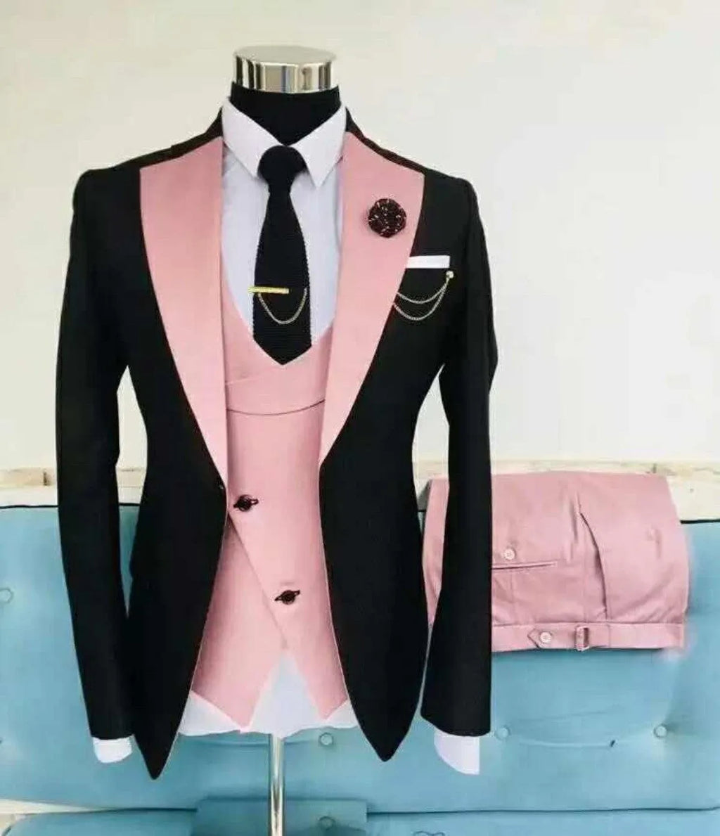 Men's slim fit three-piece business suit in cotton with vest, coat, and trousers