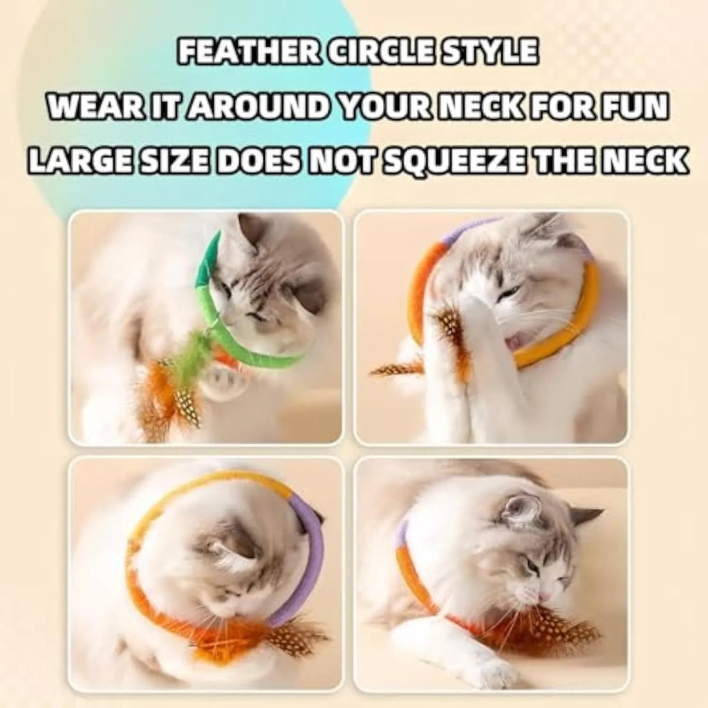 Green cotton rope circular cat toy with feathers and catnip for safe chewing