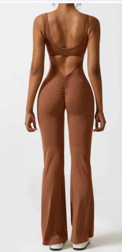 Women's tight yoga bodysuit jumpsuit in milk silk fabric with built-in chest pad