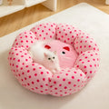 Pink dotted fabric round cat bed in 45cm or 65cm diameter for pets up to 20 pounds
