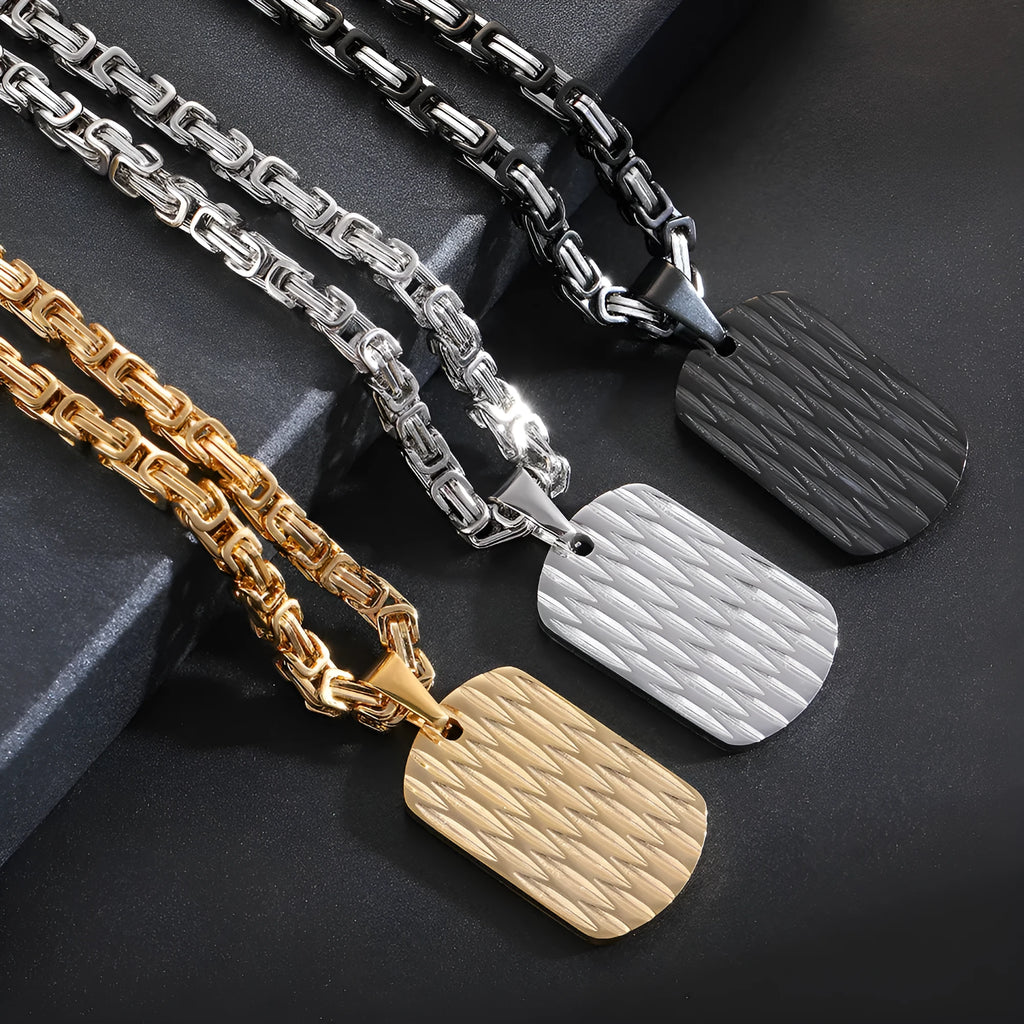Titanium steel water ripple pendant necklace with electroplated finish, Emperor Chain, gold silver black colours