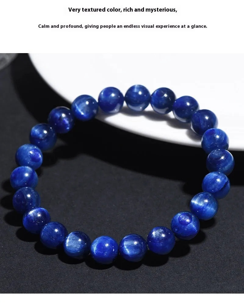 Natural blue crystal ball bracelet with geometric design and Ruyi elements