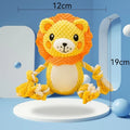 Lion and monkey plush squeaky dog toys side by side showing size difference