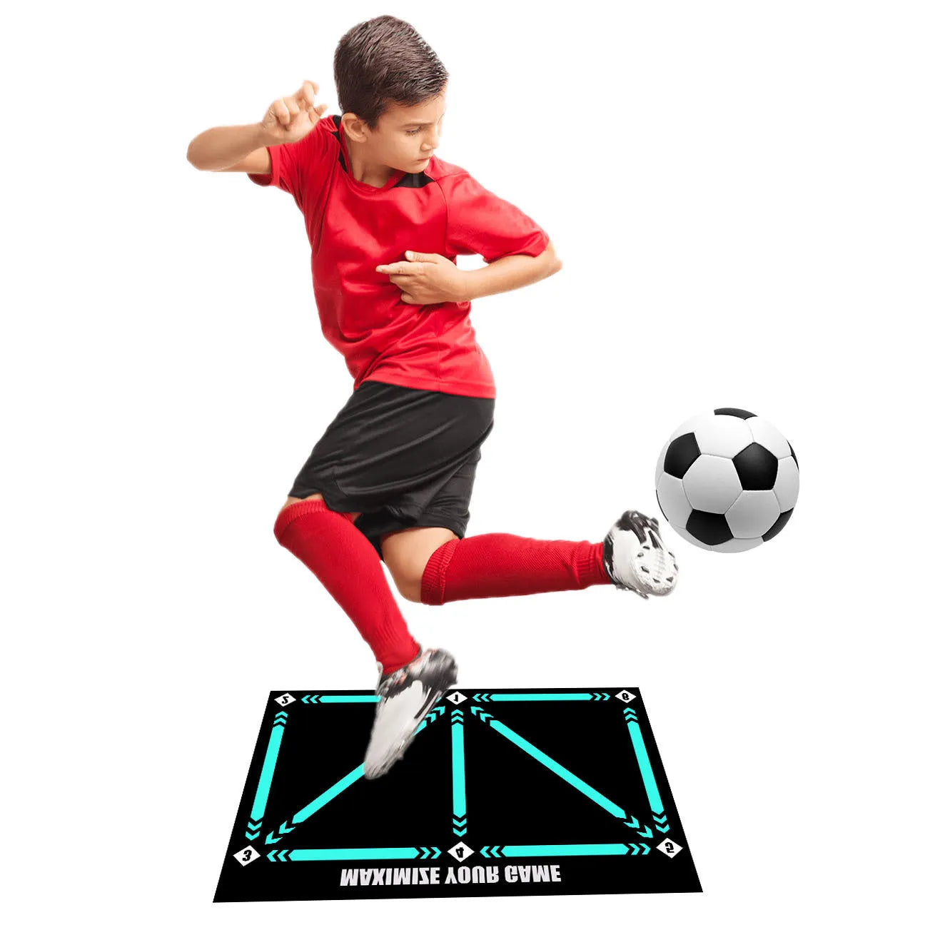 Football training mat with rubber surface in cushion colour for indoor skill practice