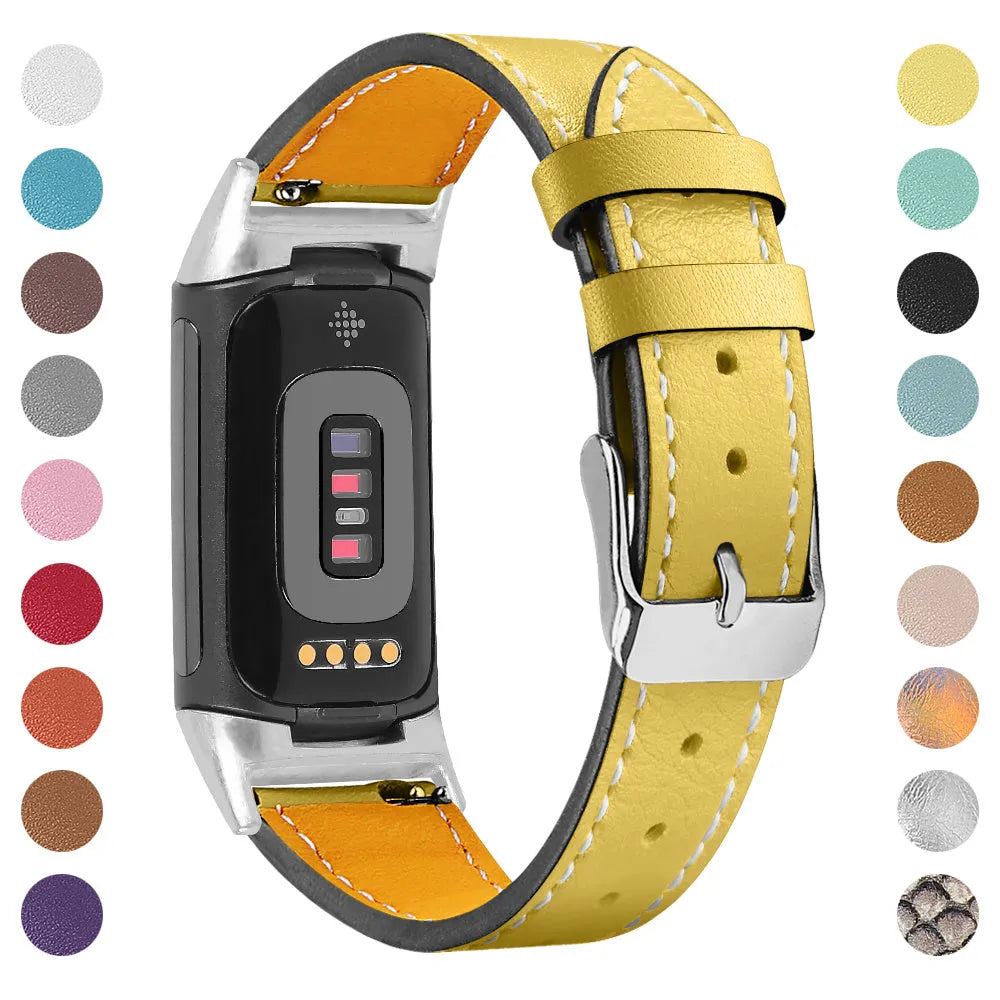 Genuine leather replacement watch strap for Fitbit Charge 5 and Charge 6 in multiple colour options