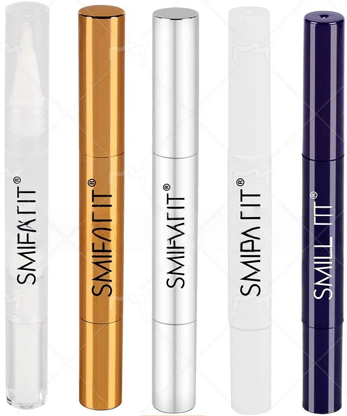 Toothbrush teeth whitening pen in gold aluminium case with whitening gel