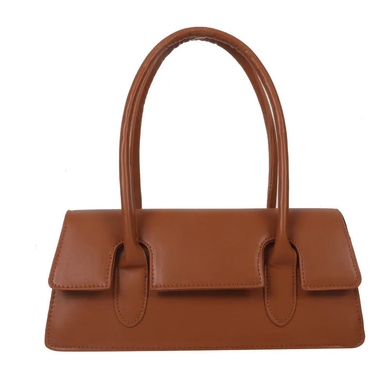 Women's small square shoulder bag in PU leather with document pocket and stitching detail
