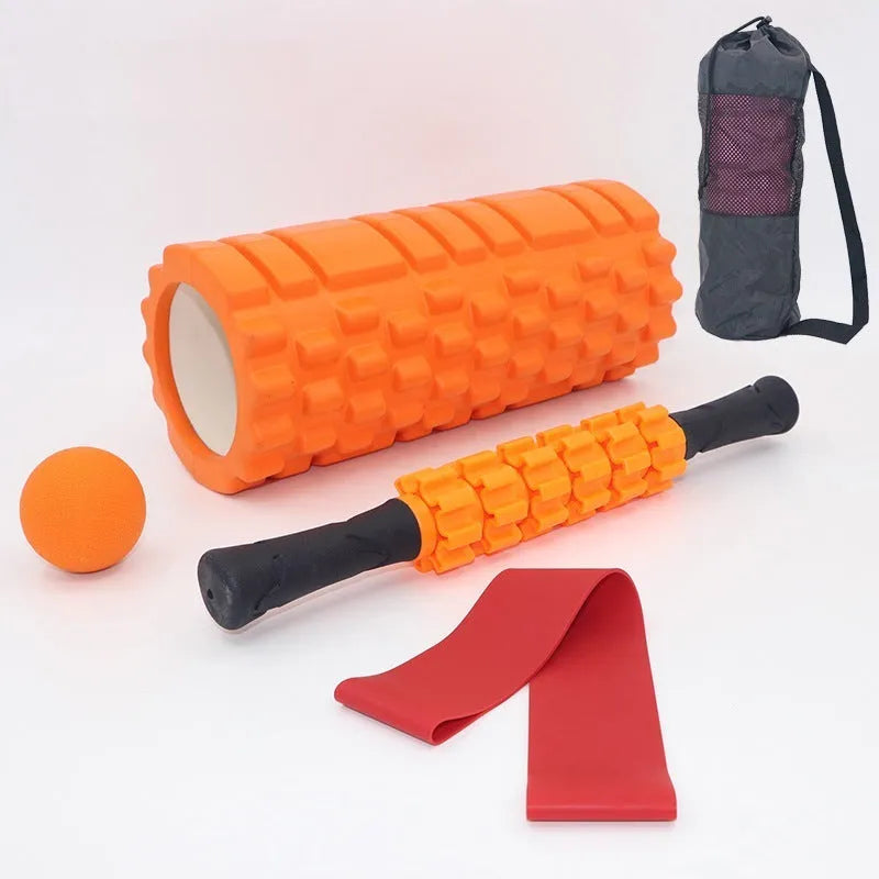 Black foam roller massage bar showing six sections, 33cm long, for muscle therapy.